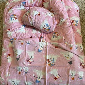 Garnet Hill Retired Pattern - Pink Snowmen - Flannel Twin Sheet set plus Duvet